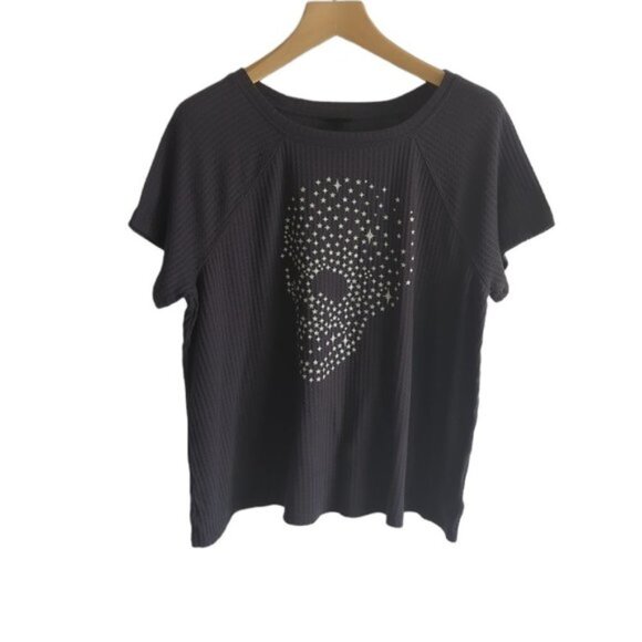 Torrid Dark Slate Grey Skull Waffle Knit Tee - Picture 3 of 5
